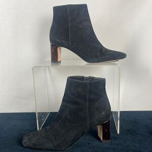 J McLaughlin Black Suede With Tortoise Heel Boots